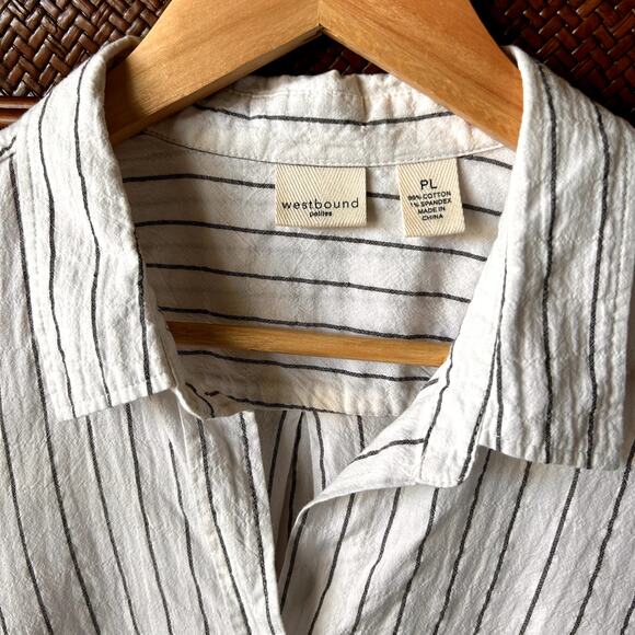 Westbound Women´s Stripe Buttondown cotton Minimalist neutral Top size PL - Picture 4 of 12